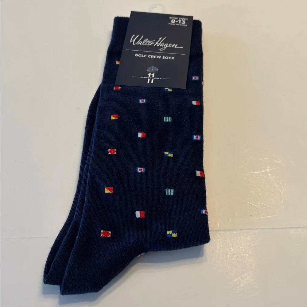 Walter Hagen Men's Novelty Blue Nautical Flags Golf Crew Socks